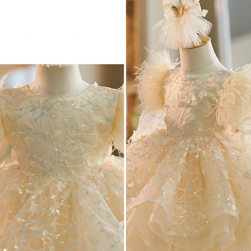 Floryme Bow Sequined Tulle Knee-length Toddler Birthday Dress