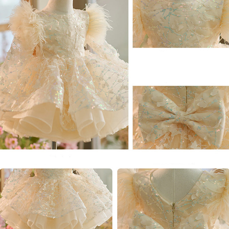 Floryme Bow Sequined Tulle Knee-length Toddler Birthday Dress