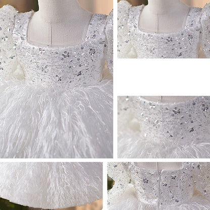 Floryme Beading Sequined Long Sleeves Knee-length Toddler Birthday Dress