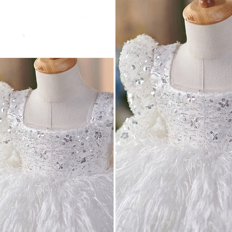 Floryme Beading Sequined Long Sleeves Knee-length Toddler Birthday Dress