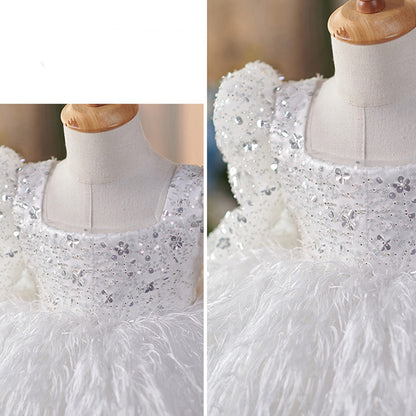 Floryme Beading Sequined Long Sleeves Knee-length Toddler Birthday Dress