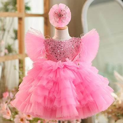 Floryme Beading/Bow Knee-length Baby Girl Birthday Dress