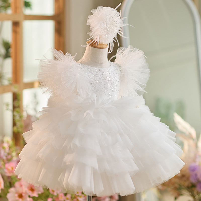 Floryme Beading/Bow Knee-length Baby Girl Birthday Dress