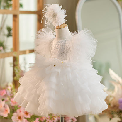 Floryme Beading/Bow Knee-length Baby Girl Birthday Dress