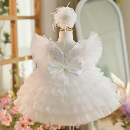 Floryme Beading/Bow Knee-length Baby Girl Birthday Dress