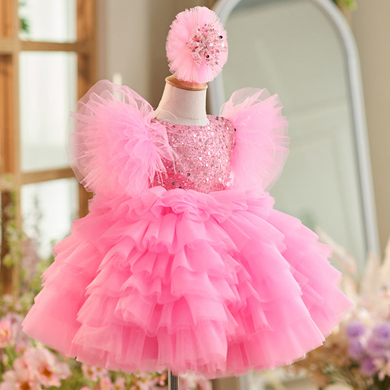 Floryme Beading/Bow Knee-length Baby Girl Birthday Dress