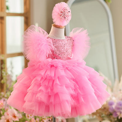 Floryme Beading/Bow Knee-length Baby Girl Birthday Dress