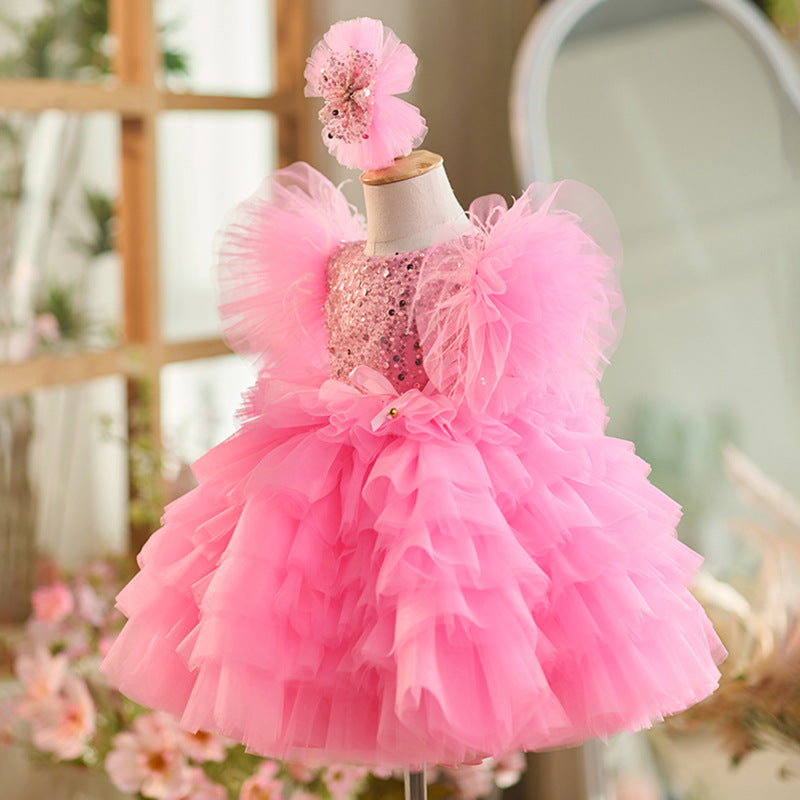 Floryme Beading/Bow Knee-length Baby Girl Birthday Dress