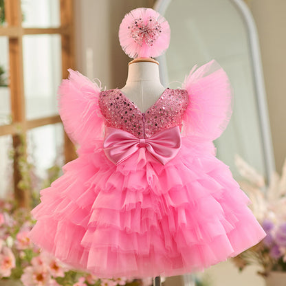 Floryme Beading/Bow Knee-length Baby Girl Birthday Dress
