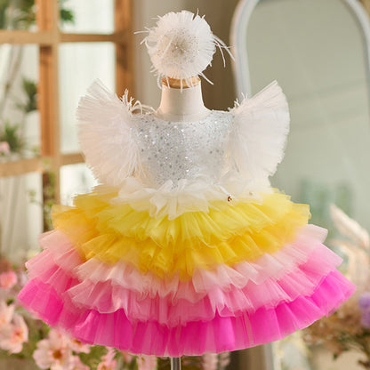 Floryme Beading/Bow Knee-length Baby Girl Birthday Dress