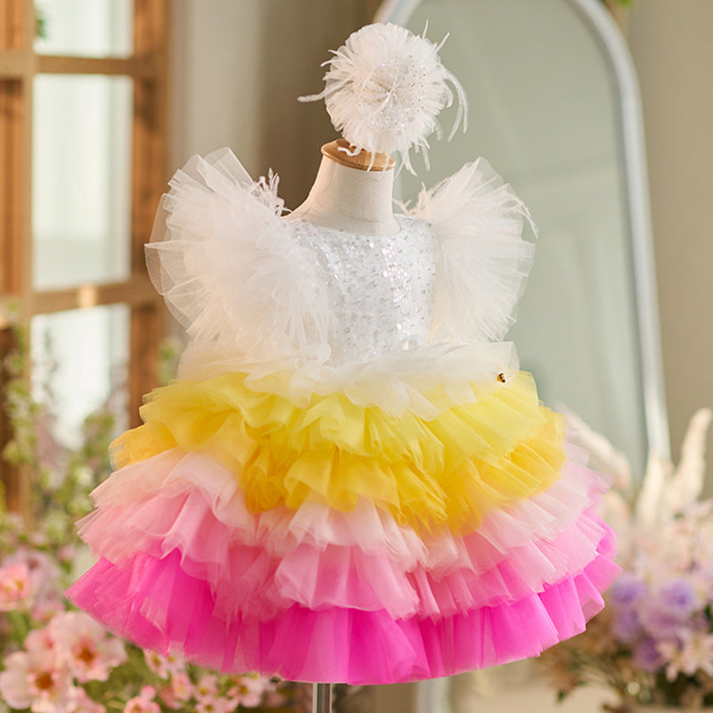 Floryme Beading/Bow Knee-length Baby Girl Birthday Dress