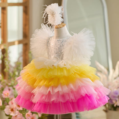 Floryme Beading/Bow Knee-length Baby Girl Birthday Dress