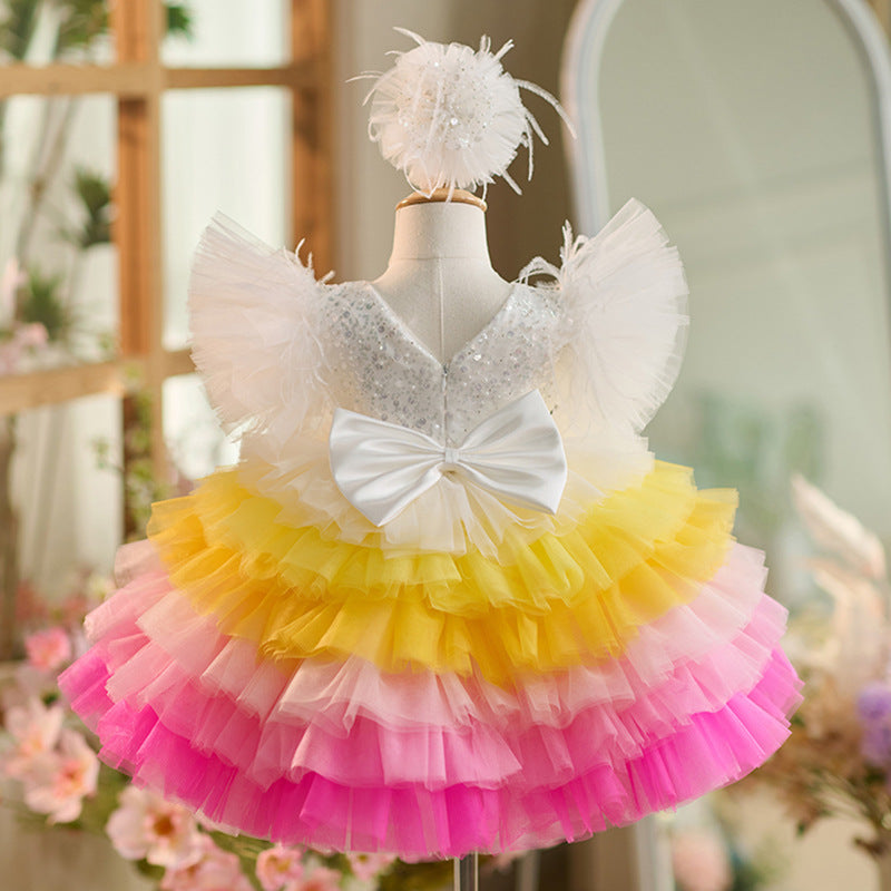 Floryme Beading/Bow Knee-length Baby Girl Birthday Dress