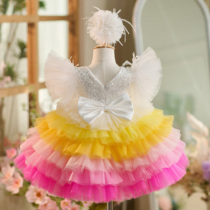 Floryme Beading/Bow Knee-length Baby Girl Birthday Dress