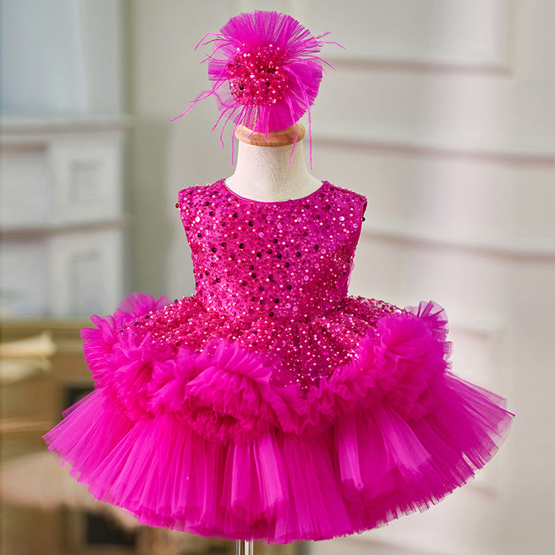 Floryme Bow Sequined Knee-length Baby Girl Birthday Dress