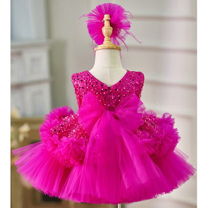 Floryme Bow Sequined Knee-length Baby Girl Birthday Dress