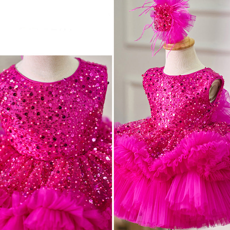 Floryme Bow Sequined Knee-length Baby Girl Birthday Dress