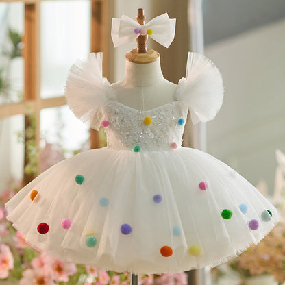 Floryme Pom-pom Knee-length Toddler Birthday Dress