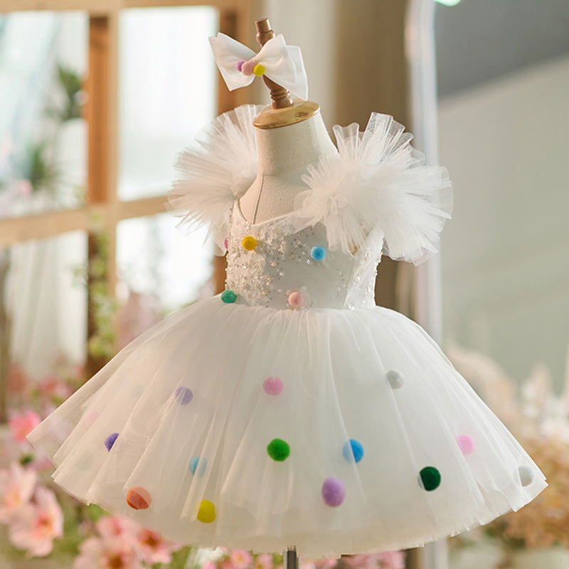 Floryme Pom-pom Knee-length Toddler Birthday Dress
