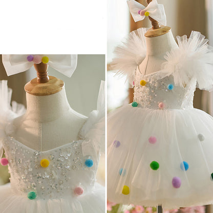 Floryme Pom-pom Knee-length Toddler Birthday Dress