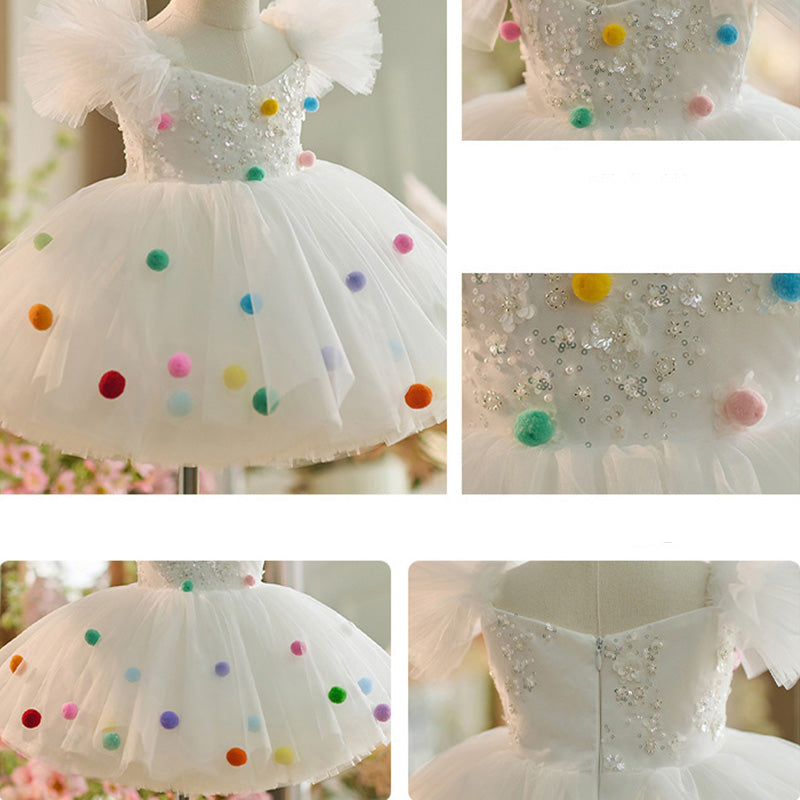 Floryme Pom-pom Knee-length Toddler Birthday Dress