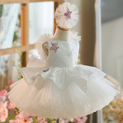 Floryme Bow Sequined Knee-length Baby Girl Birthday Dress