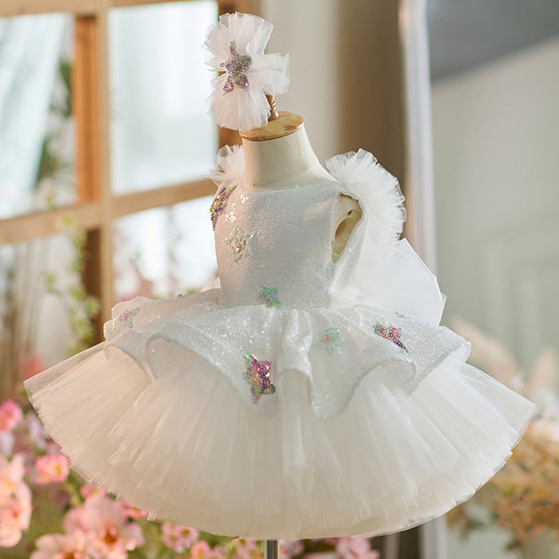 Floryme Bow Sequined Knee-length Baby Girl Birthday Dress