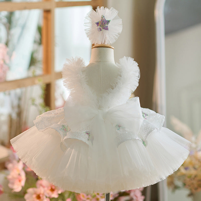 Floryme Bow Sequined Knee-length Baby Girl Birthday Dress