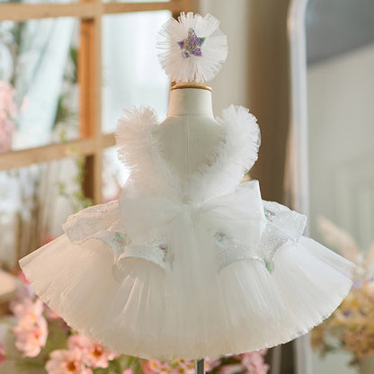 Floryme Bow Sequined Knee-length Baby Girl Birthday Dress