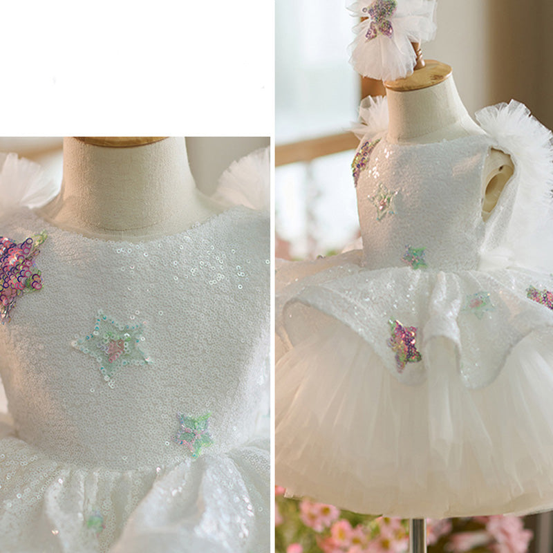 Floryme Bow Sequined Knee-length Baby Girl Birthday Dress