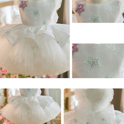 Floryme Bow Sequined Knee-length Baby Girl Birthday Dress