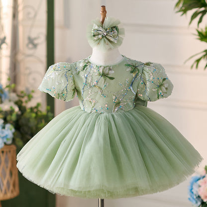 Floryme Bow Tulle Knee-length Baby Girl Birthday Dress