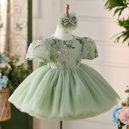 Floryme Bow Tulle Knee-length Baby Girl Birthday Dress