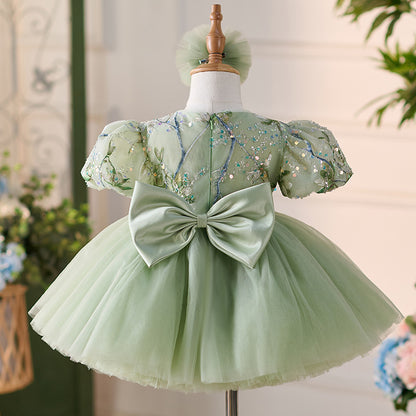 Floryme Bow Tulle Knee-length Baby Girl Birthday Dress
