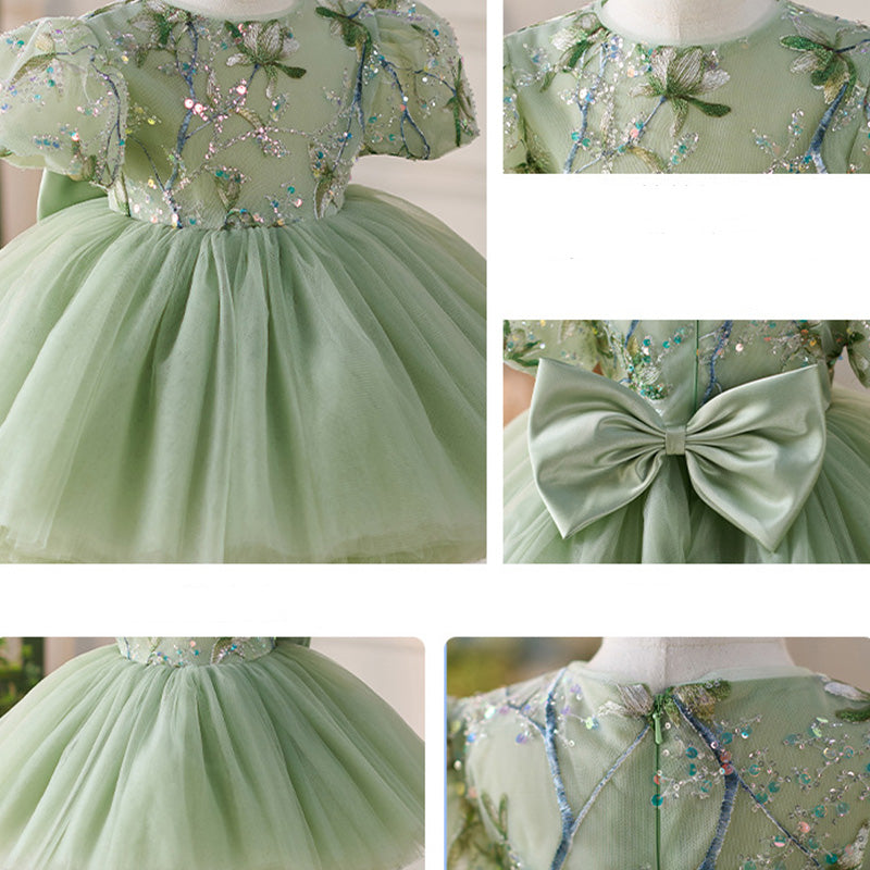 Floryme Bow Tulle Knee-length Baby Girl Birthday Dress