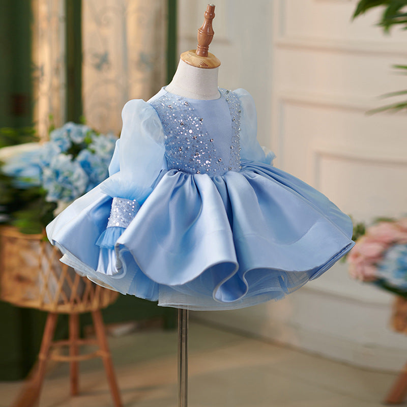Floryme Bow Tulle Knee-length Toddler Birthday Dress