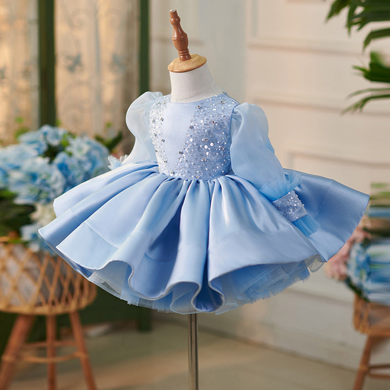 Floryme Bow Tulle Knee-length Toddler Birthday Dress