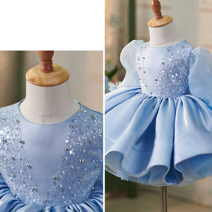Floryme Bow Tulle Knee-length Toddler Birthday Dress