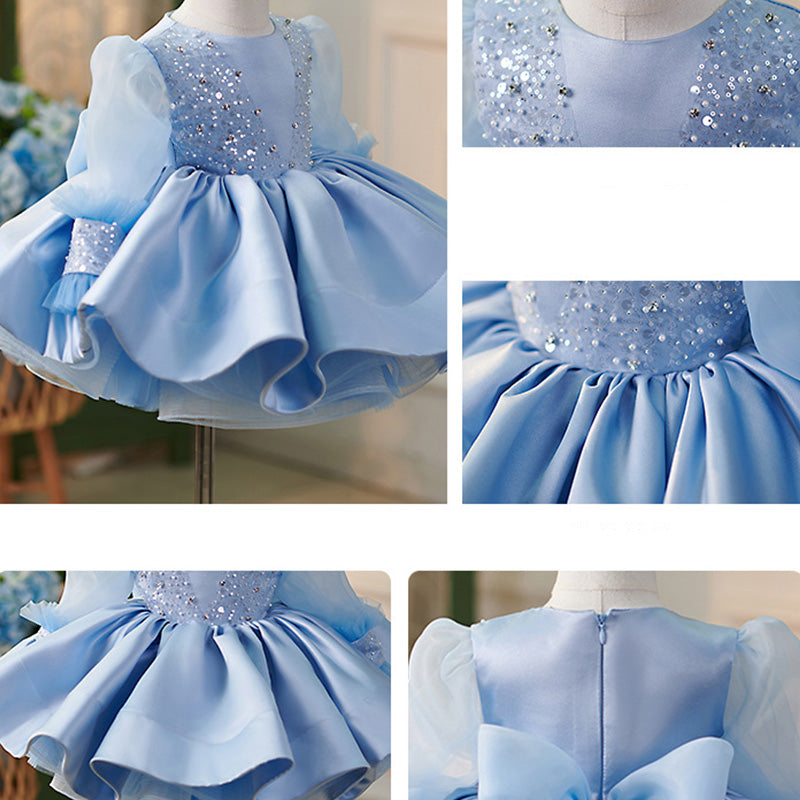 Floryme Bow Tulle Knee-length Toddler Birthday Dress