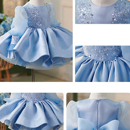 Floryme Bow Tulle Knee-length Toddler Birthday Dress