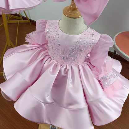 Floryme Bow Tulle Knee-length Toddler Birthday Dress