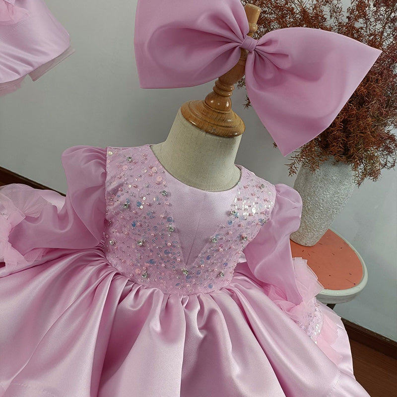 Floryme Bow Tulle Knee-length Toddler Birthday Dress