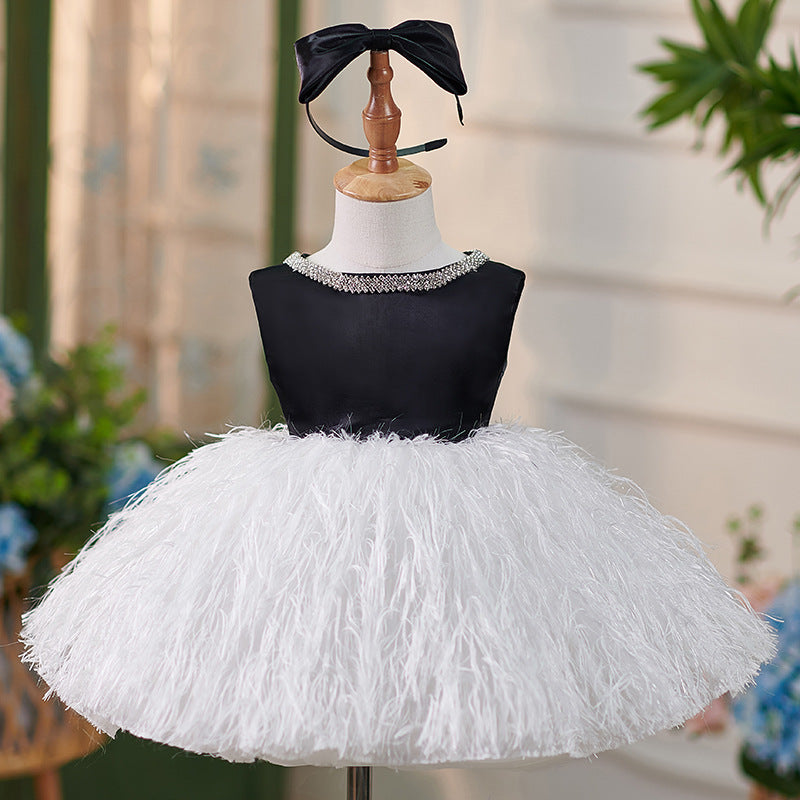 Floryme Bow Feather Knee-length Toddler Birthday Dress