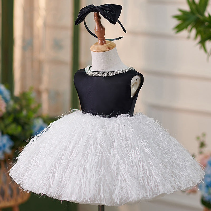 Floryme Bow Feather Knee-length Toddler Birthday Dress