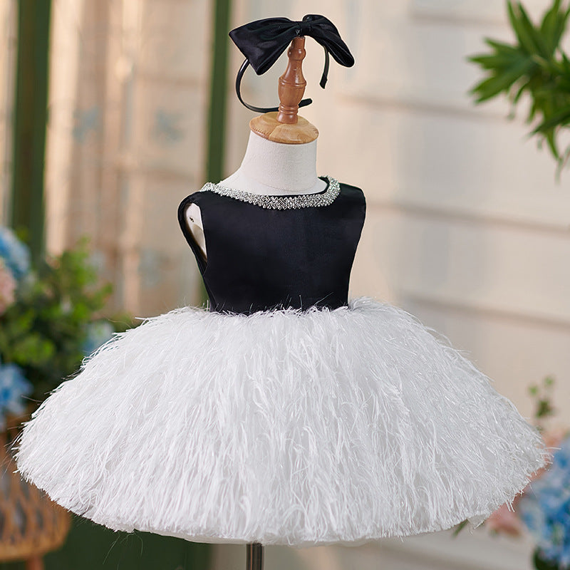 Floryme Bow Feather Knee-length Toddler Birthday Dress