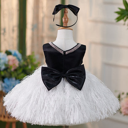 Floryme Bow Feather Knee-length Toddler Birthday Dress
