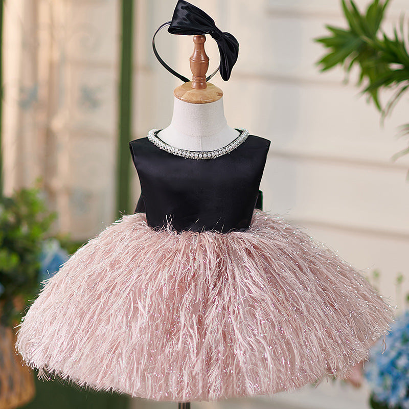 Floryme Bow Feather Knee-length Toddler Birthday Dress
