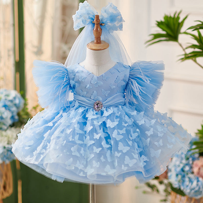 Floryme 3D Butterfly Knee-length Puffy Sleeves Toddler Birthday Dress