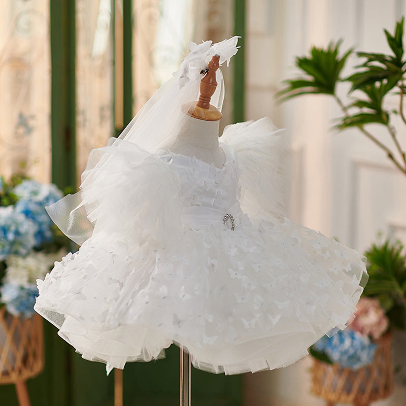 Floryme 3D Butterfly Knee-length Puffy Sleeves Toddler Birthday Dress