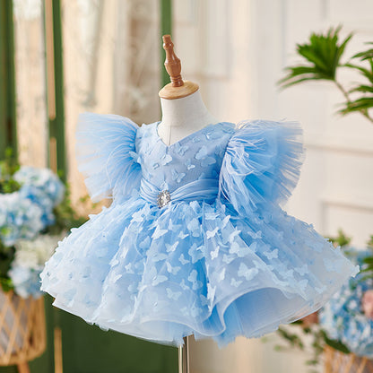 Floryme 3D Butterfly Knee-length Puffy Sleeves Toddler Birthday Dress
